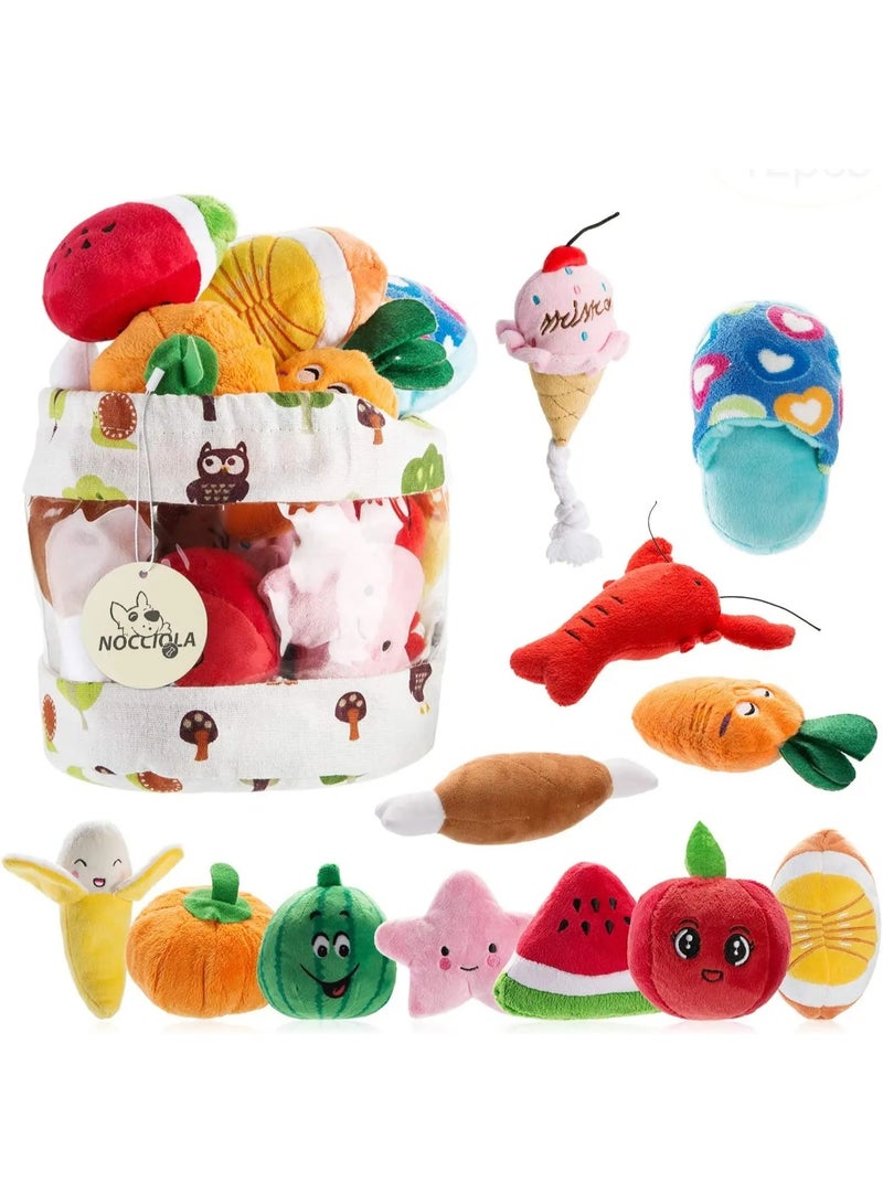 مجموعة ألعاب جرو قطيفة بصافرات نوتشيولا – 12 قطعة مع سلة تخزين - Image 1